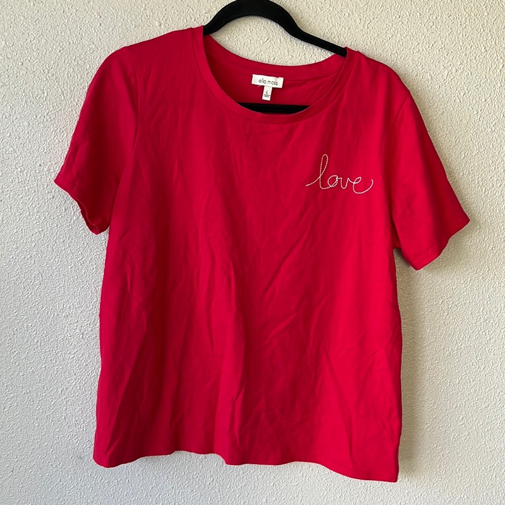 Ella Moss embroidered Love T-shirt red Large
